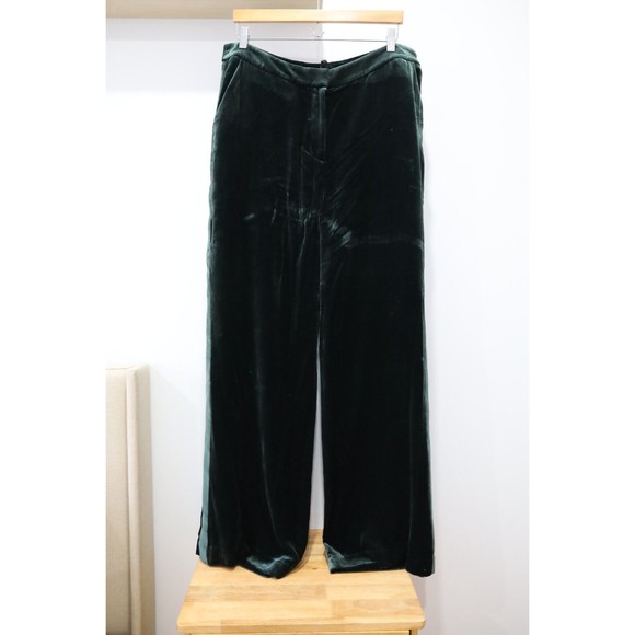 Boden Pants - Boden Womens 14R Green Silk Velvet Velour Straight Leg Pants Boho Flowy Hippie